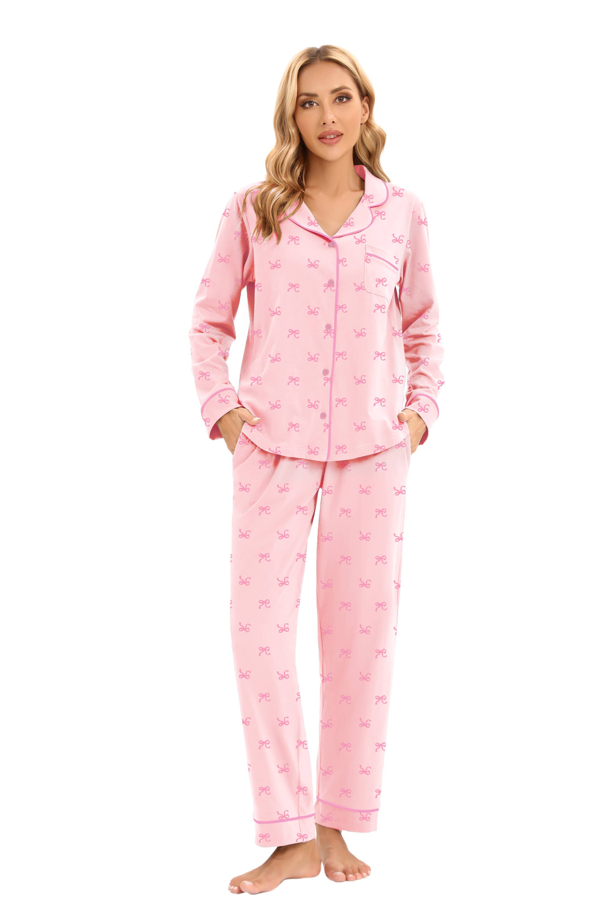 GEXWORLDWIDE - Vente Haut et bas de pyjama – femme - Ensemble de pyjama en coton pour femmes 2025 avec motif imprimé4