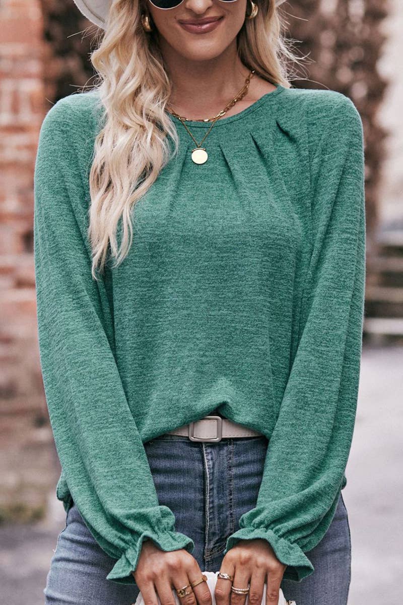 Lily Clothing - Wholesale Knit Top - Women's - WOMEN OVERSIZED LOOSE FIT SHIRRED PULLOVER TOP_CWTTL094011