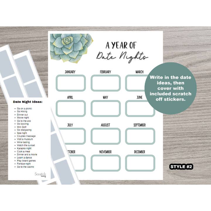 Scratch Away - Wholesale Calendar - Scratch OFF Chart - A Year of Date Nights | 4 Options3