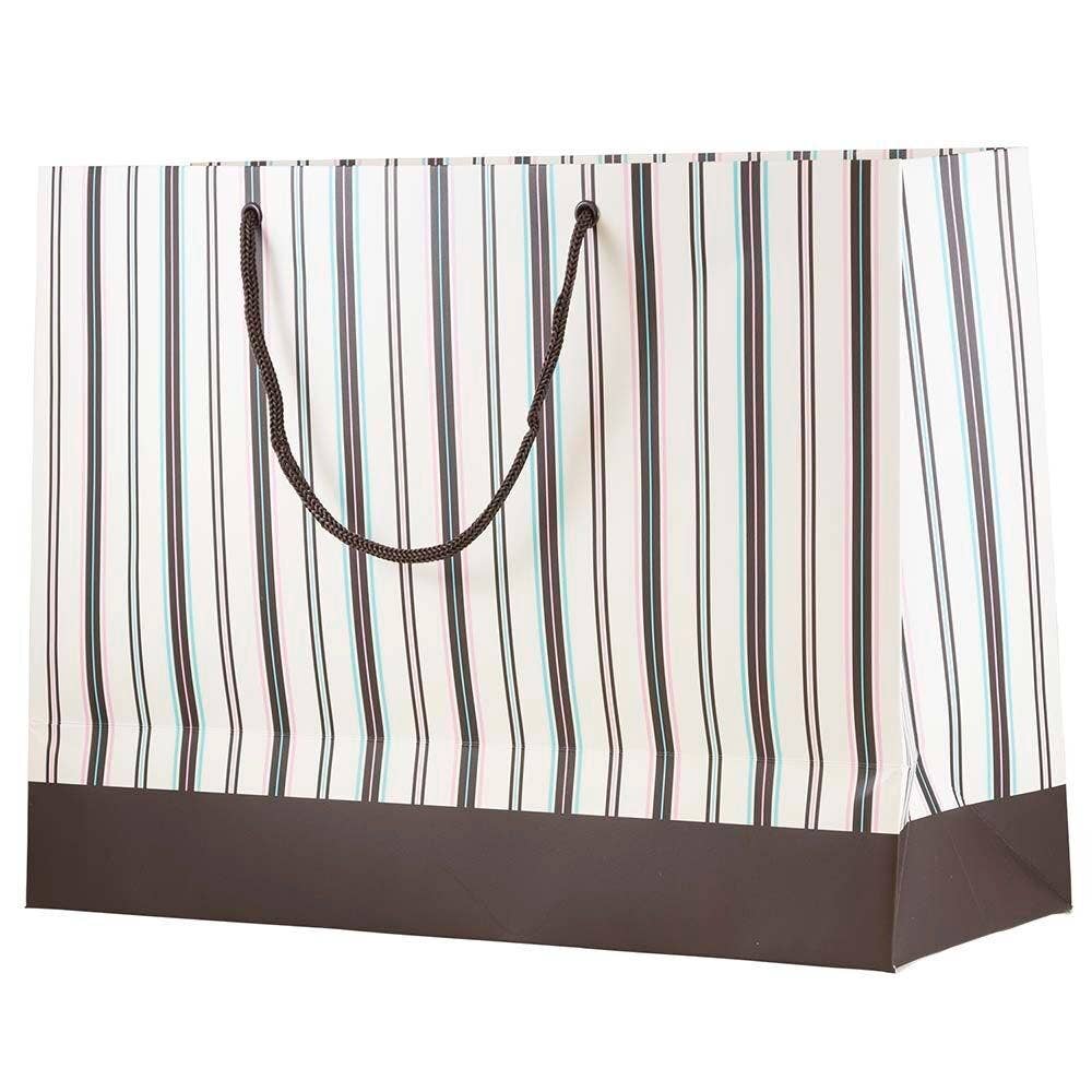 JAM PAPER - Wholesale Gift Bag - Matte Striped Gift Bags w/ Rope Handles, 16x12x6, Brown,1PK2
