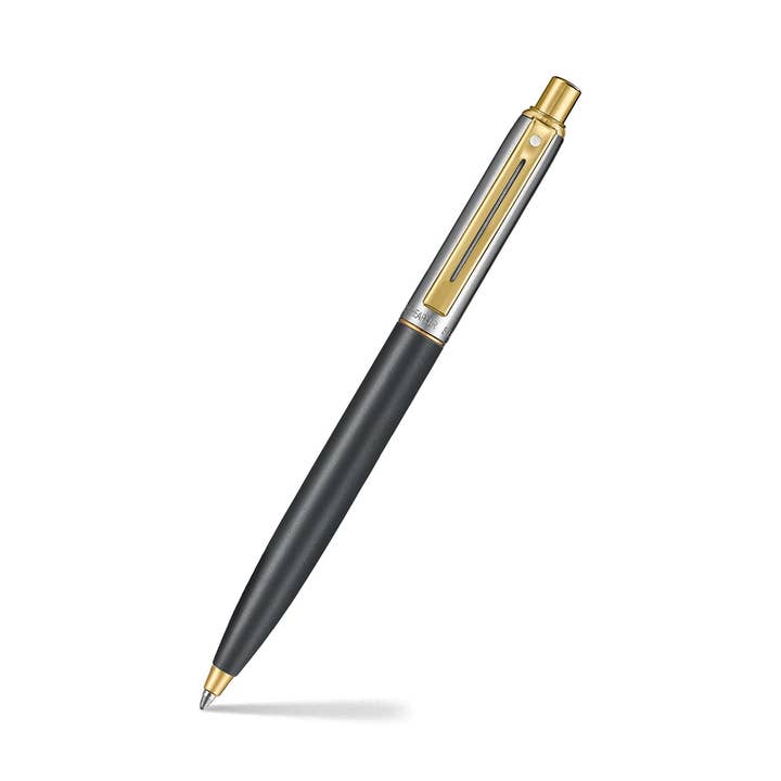 Sheaffer Sentinel Metal 334 Matte Black Barrel and Brushed Chrome Cap Ballpoint Pen with Gold Trims for wholesale by Sheaffer Pens