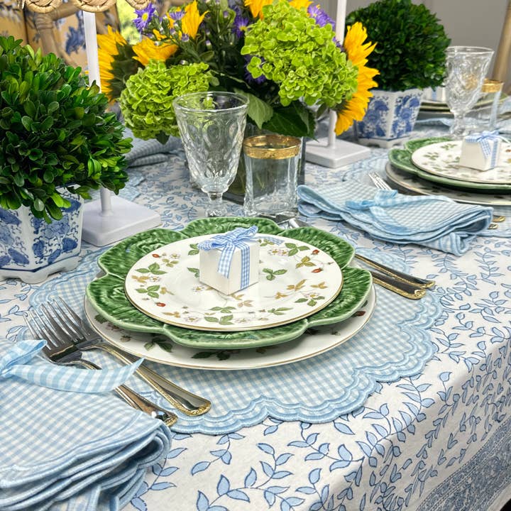 Flying Sheep Country - Wholesale Tablecloth - Blue Leaves Hand Block Printed Tablecloth 2