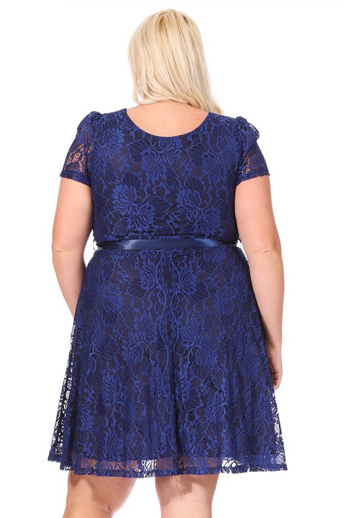 MOA COLLECTION - Vente Robe – femme - Robe midi de soirée en dentelle à manches courtes pour femmes grande taille18