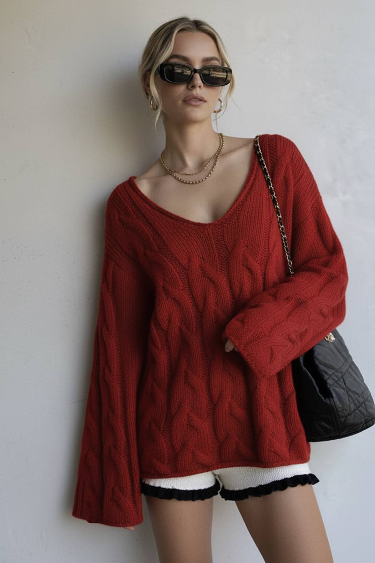 Lara Daisy - Wholesale Knit Sweater - Women's - Off-Shoulder Cable Knit Sweater Top3