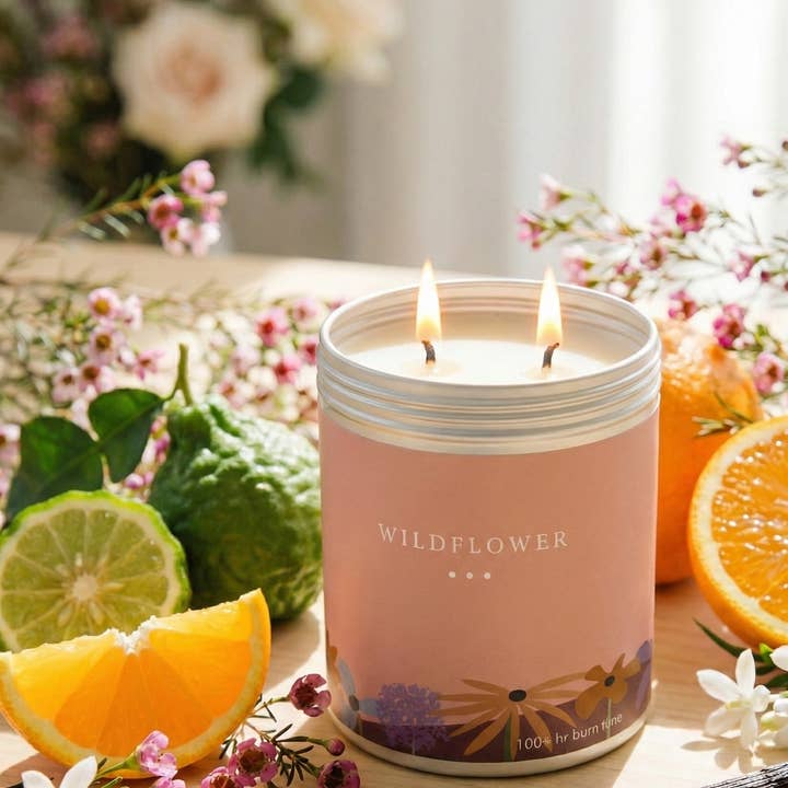 Wildflower Large Soy Candle Tin 2-Wick 13.5oz for wholesale by Kalamazoo Candle Company