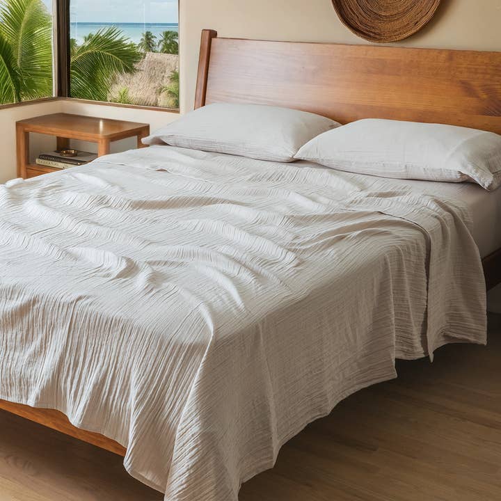 Crane Home - Wholesale Flat Sheet - Calm Crinkled Comfort Flat Cotton Sheet (Fog Gray)2