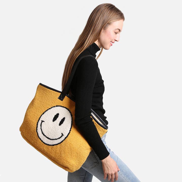 Fashion City - Wholesale Tote Bag - Women's - Luxury Soft Happy Face Print Tote Bag
