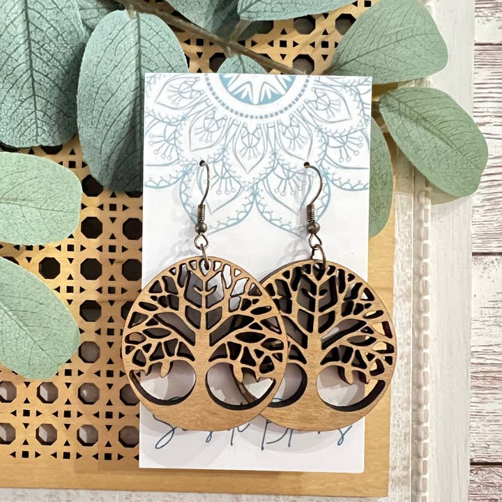 Boho hand painted lightweight maple wood earrings for wholesale by Seasideblooms