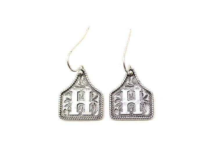 Snowing West - Wholesale Dangle Earrings - WESTERN ETCHED CATTLE TAG INITIAL EARRINGS5