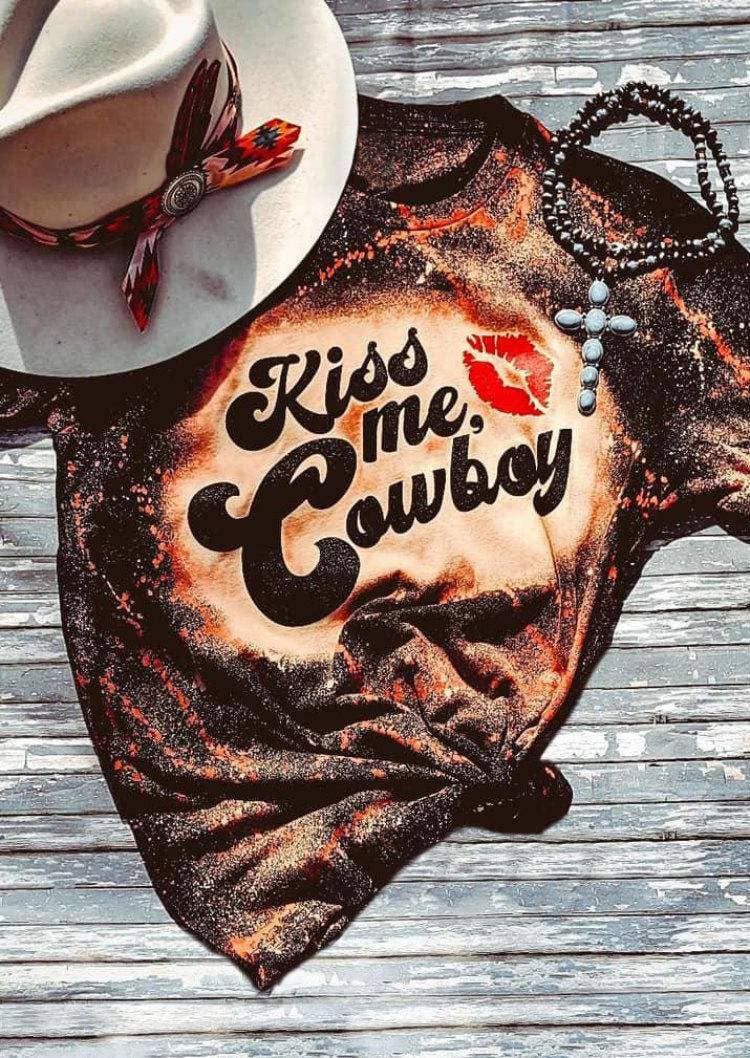 MULTICOLOR kiss me cowboy bleached top for wholesale on Faire0