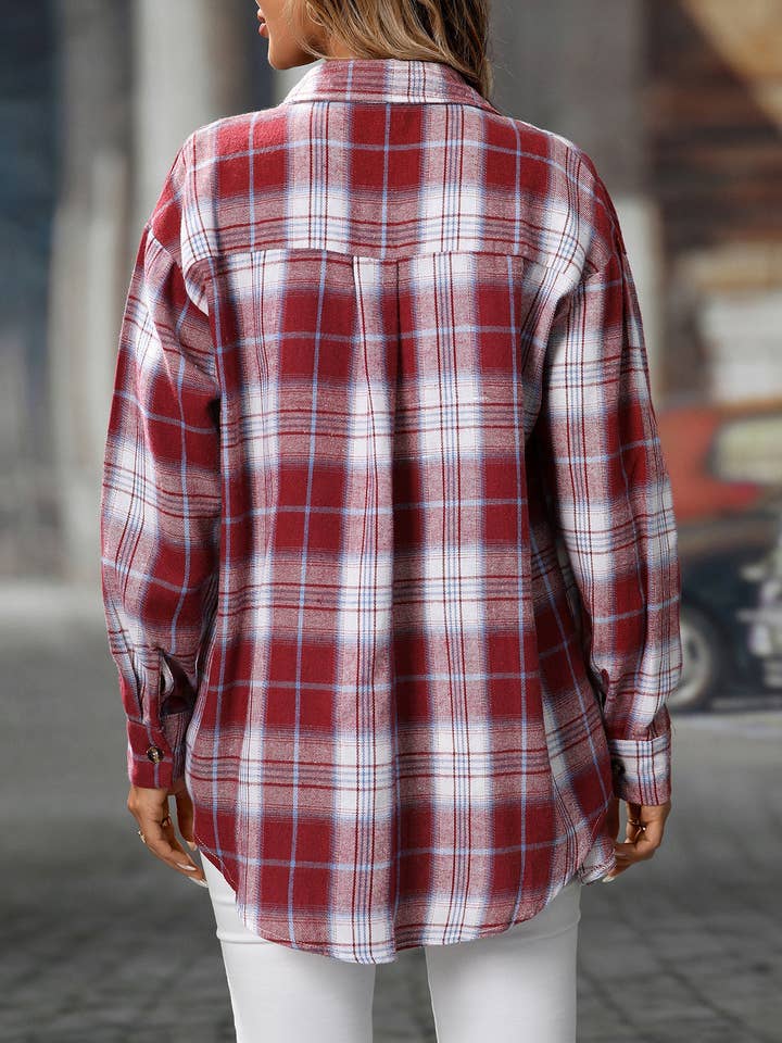 FULL TIME PURCHASE - Wholesale Button Down Shirt - Women's - Plaid Print Chest Pockets Buttoned Shirt15