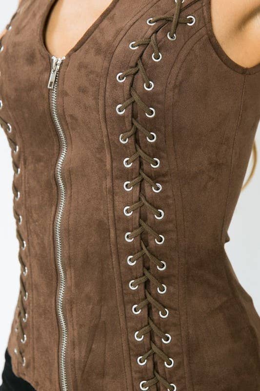 Lydia USA - Wholesale Blouse - Women's - Front Lace Up Back Cut Out Detail Suede Plus Top16