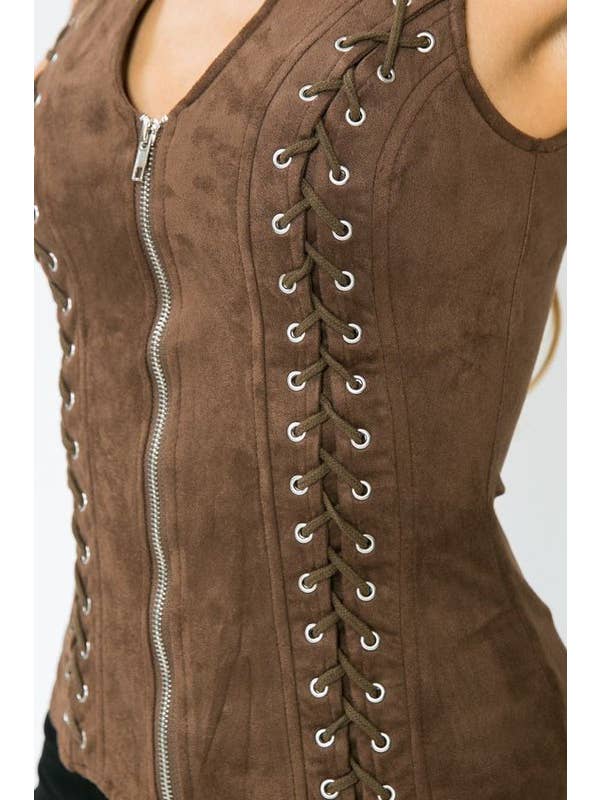 Lydia USA - Wholesale Blouse - Women's - Front Lace Up Back Cut Out Detail Suede Plus Top16