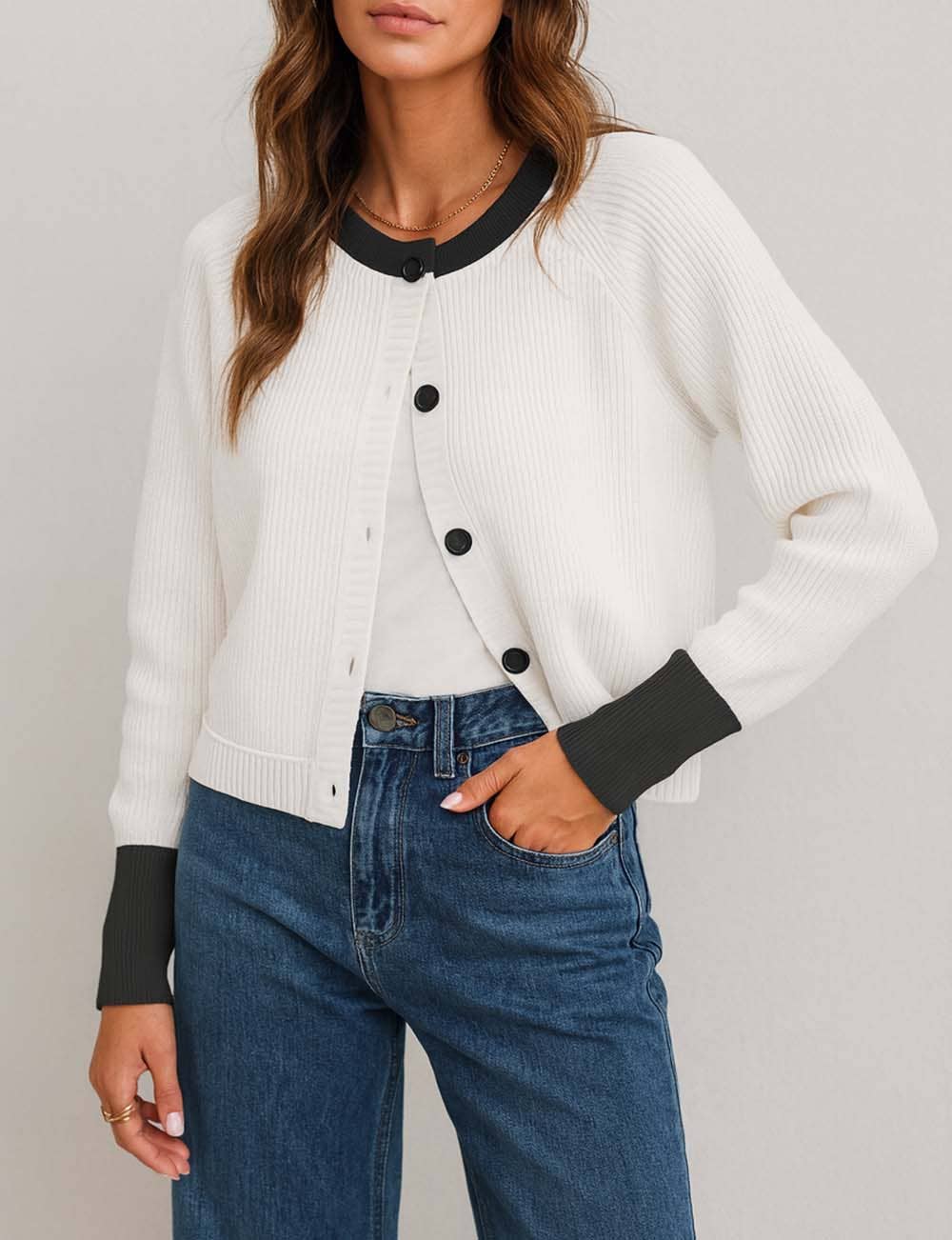 Dipped Shop – wholesale Cardigan – Women’s – Contrast Color Button Knit Cardigan DPC26185