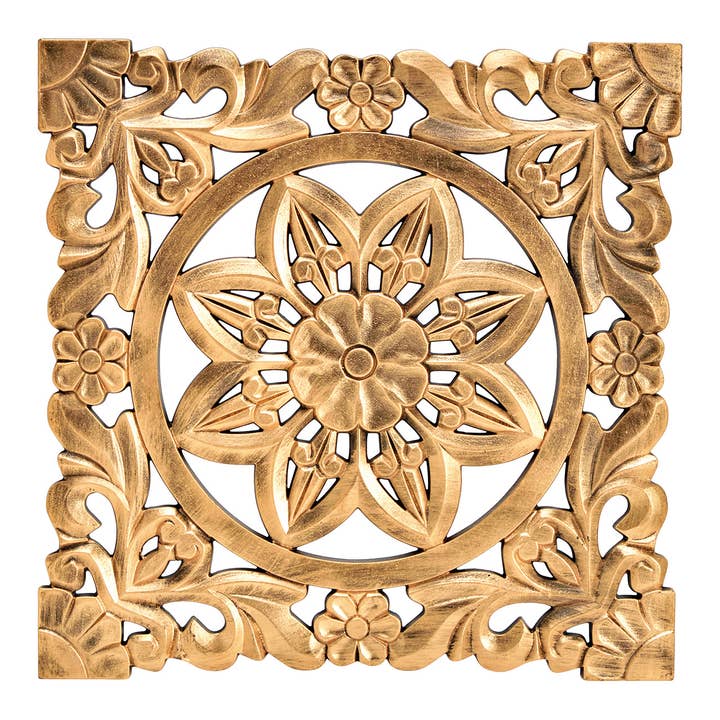 Decorazione da parete floreale in legno oro (L/A/P) 38x38x1,3cm per la vendita all'ingrosso da parte di Wurm