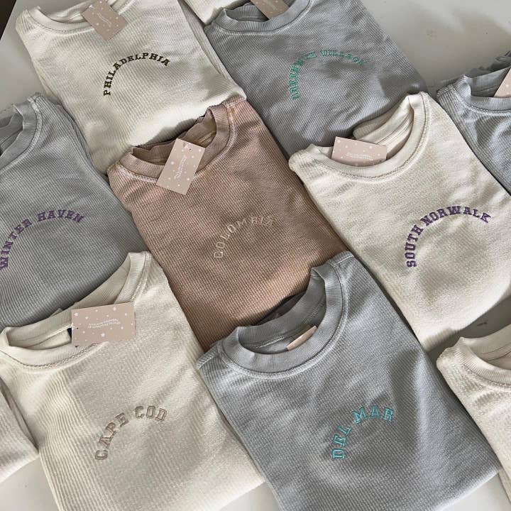 Shop Kirsten - Wholesale Graphic Sweatshirt - Unisex - Custom Embroidered Corded Crewneck Sweatshirt
