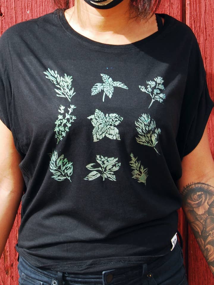 Culinary Herbs Hand Painted Women's Poncho Cut for wholesale by Third Wolf Designs