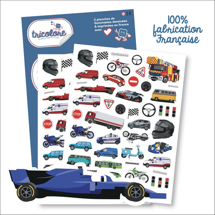 Graine Créative - Vente Autocollant - Enfant et bébé - GOMMETTES VOITURES MOTOS