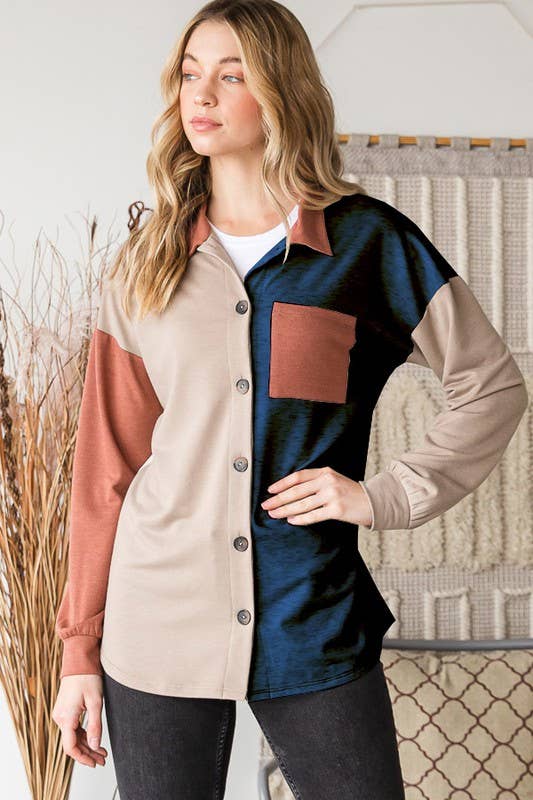 HEIMISH - Wholesale Shirt Jacket/Shacket - Women's - EJ6724-10 BASIC COLLAR SOLID COLOR BLOCK SHACKET8
