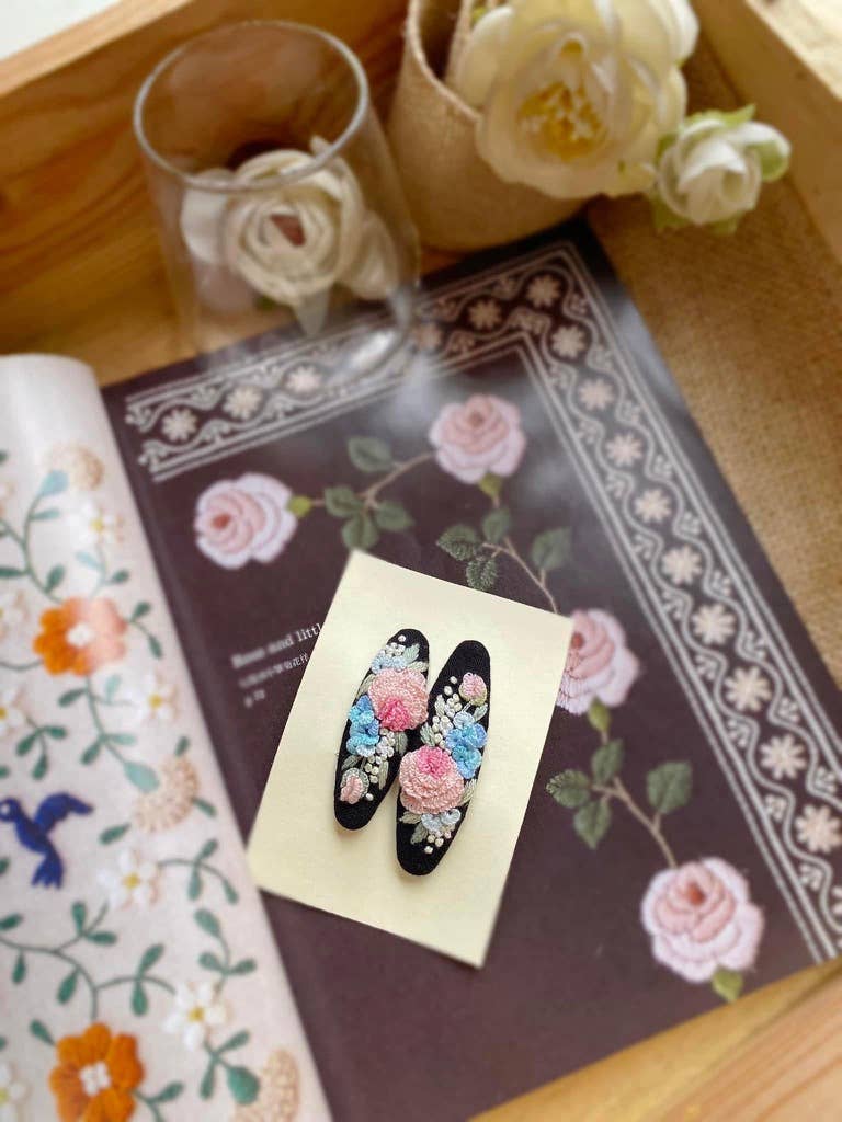 Quince Fables - Wholesale Barrette - Women's - 3D Floral Embroidered Hair Barrette, Kylie Collection6