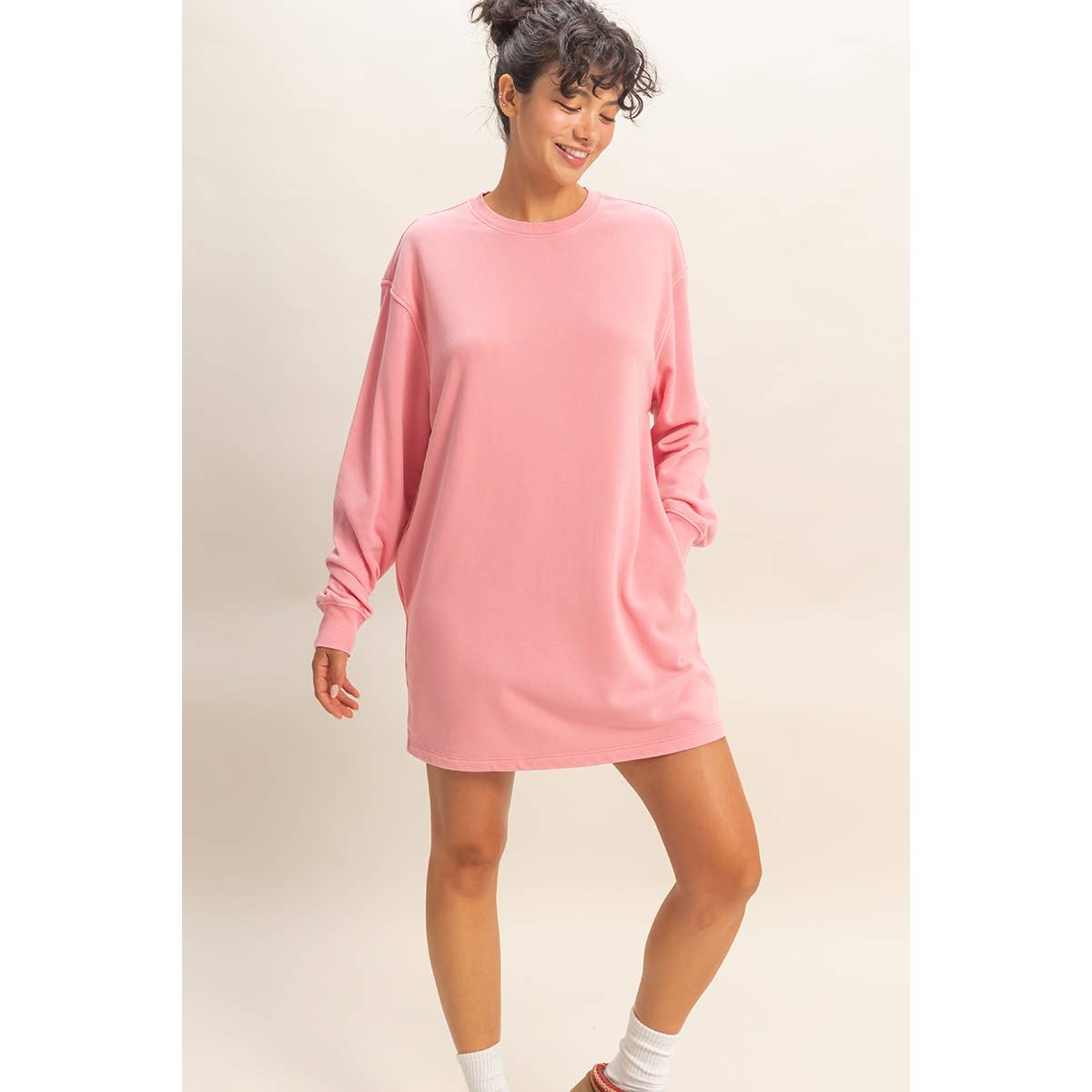 Double Zero - Venta al por mayor Vestido - Mujer - Vestido sudadera mini de gran tamaño lavado mineral29