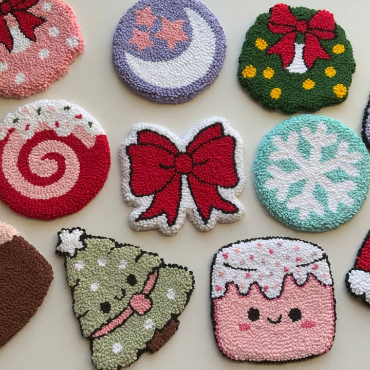 Christmas punch needle coasters for wholesale by Mystic Mug Rugs