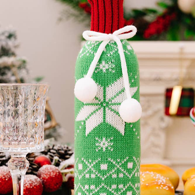 Comely Fashion - Wholesale Drink Huggers & Koozies - Christmas Elements Knit Wine Bottle Sweater CF-HB0482