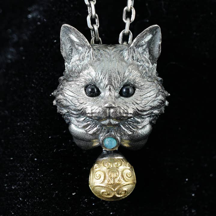 Mystic Cat Pendant with Bell, Emotional Protection Talisman, Handcrafted Animal Jewelry, Fantasy Totem Gift for Empaths and Dreamers for wholesale by idjewelry