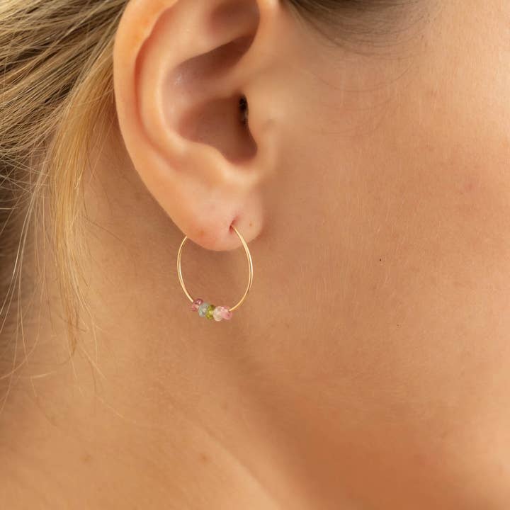 SoulKu - Wholesale Hoop Earrings - Rainbow Tourmaline Gold Hoop Earrings for Happiness