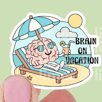 Cerveau en vacances Autocollant vinyle d'été à la plage | Autocollants Kindle | Autocollants littéraires | Cadeau pour amateur de livres pour la vente par Limes & Lilly