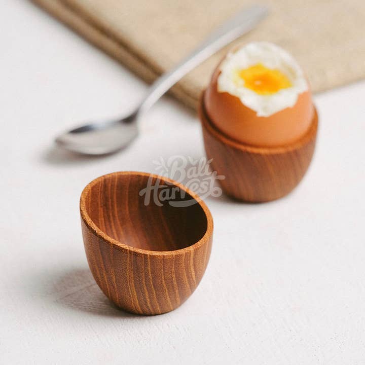 Teak Wooden Egg Cup Holder Stand Salt Cellar Condiment Dish for wholesale by Bali Harvest