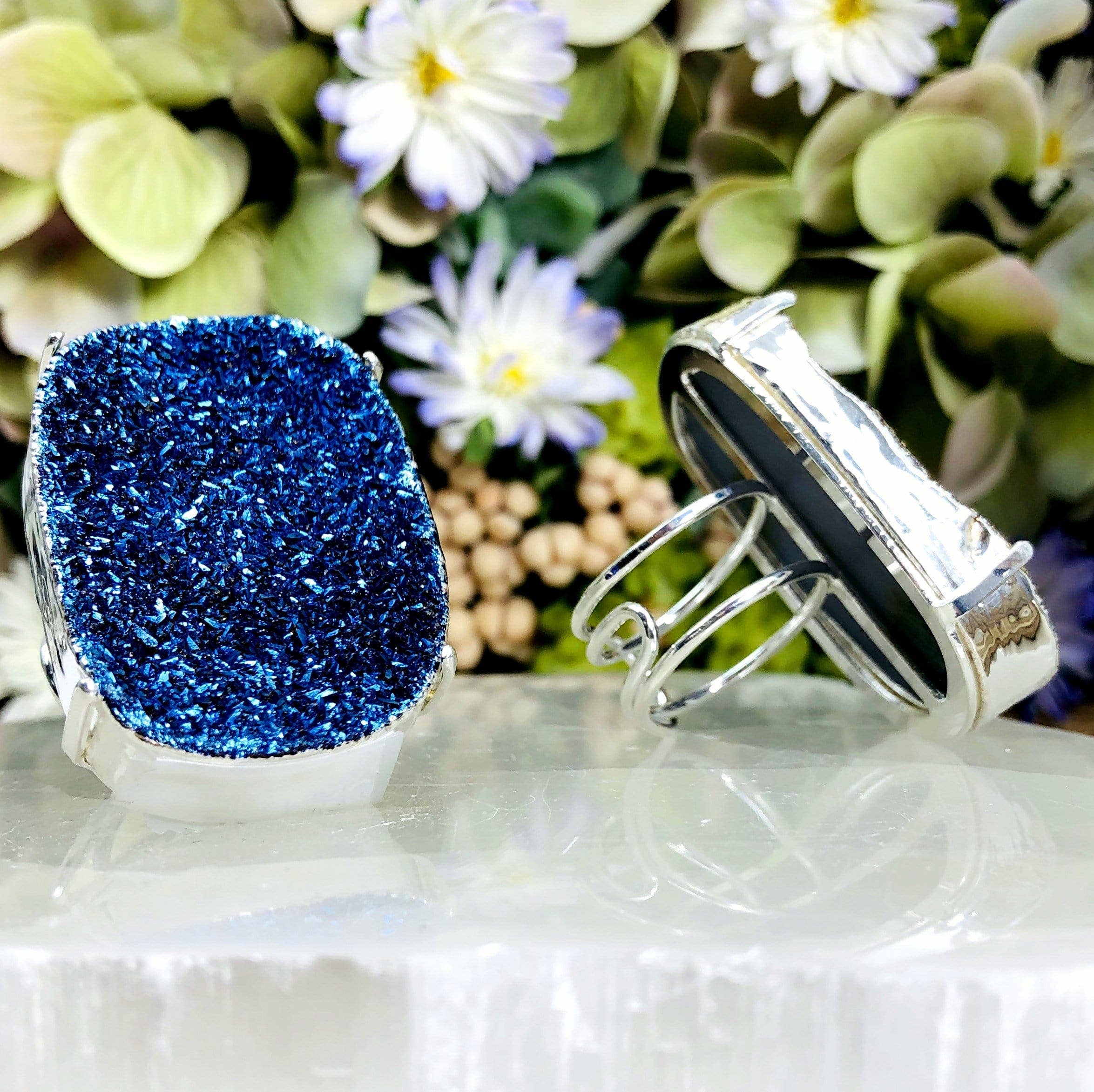 Rock Paradise - Vente Bague de cocktail/de cérémonie - Bagues argentées ajustables Druzy en cristal et titane2