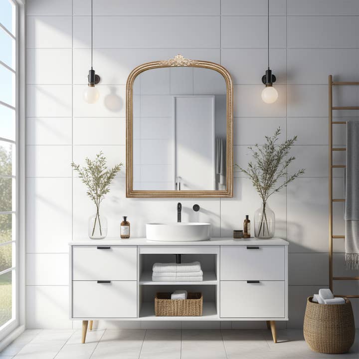 Spegel med utsmyckad bågformad träram och pärldetaljer för wholesale av Paris Loft Inc