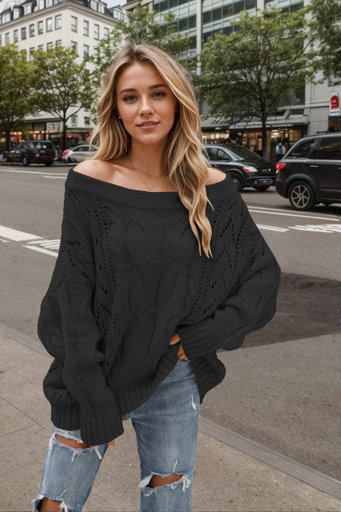 Lovesoft – wholesale Tunikatröja - Dam – Axellös Chunky Kabelstickad Överdimensionerad Tröja Dam1