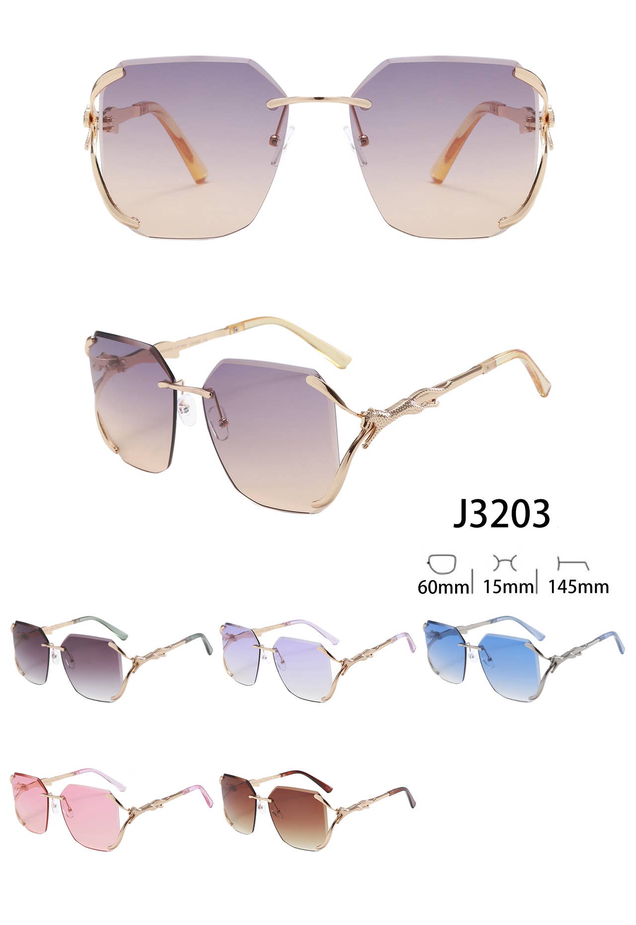 Prime Opticals - Vente Lunettes de soleil – femme - J3203, Grand Design Tendance à Verres Dégradés Bras Panther0