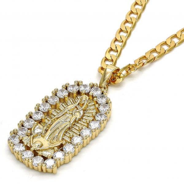 Collar con colgante de circonita cúbica con medalla de Guadalupe para venta al por mayor de Angelluz