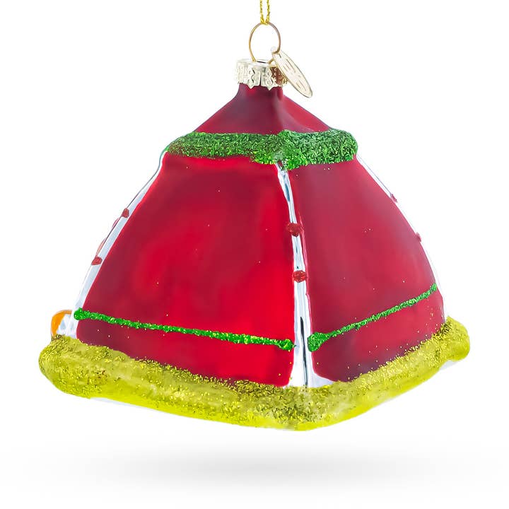 BestPysanky - Wholesale Ornament - Red and Green Camp Tent Glass Christmas Ornament2