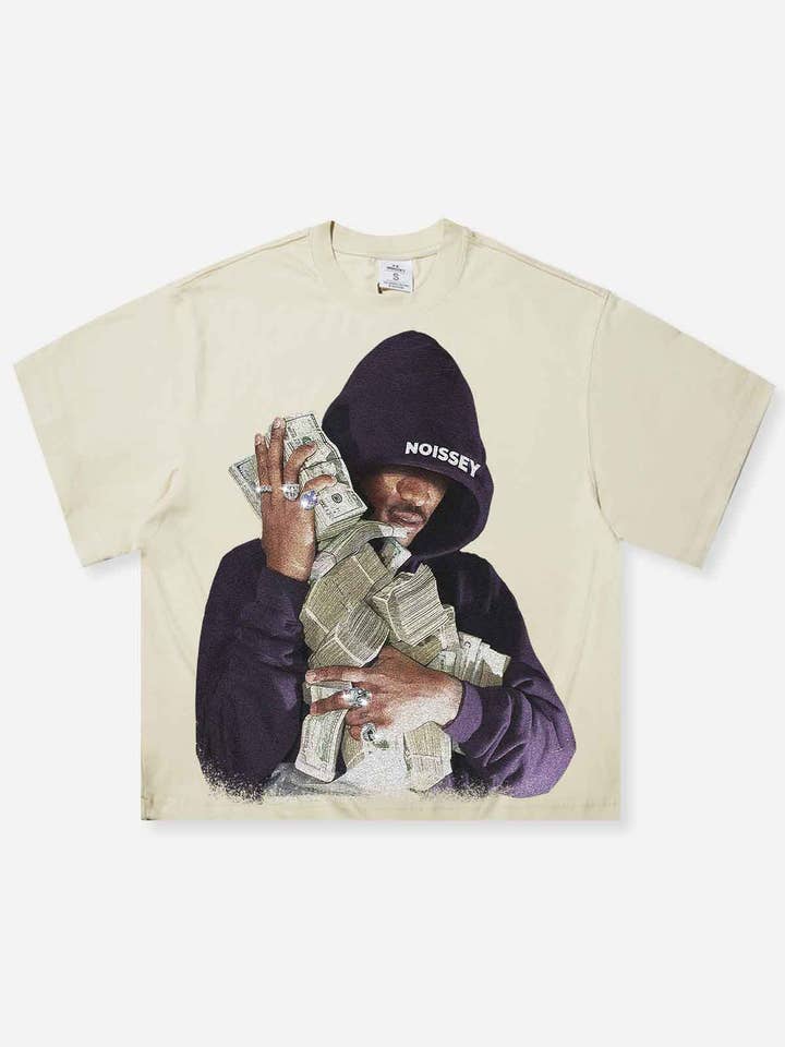 NOISSEY - Wholesale T-Shirt (Graphic) - Unisex - Boxy oversized Shell-colored T-shirt Embracing Money Figure0
