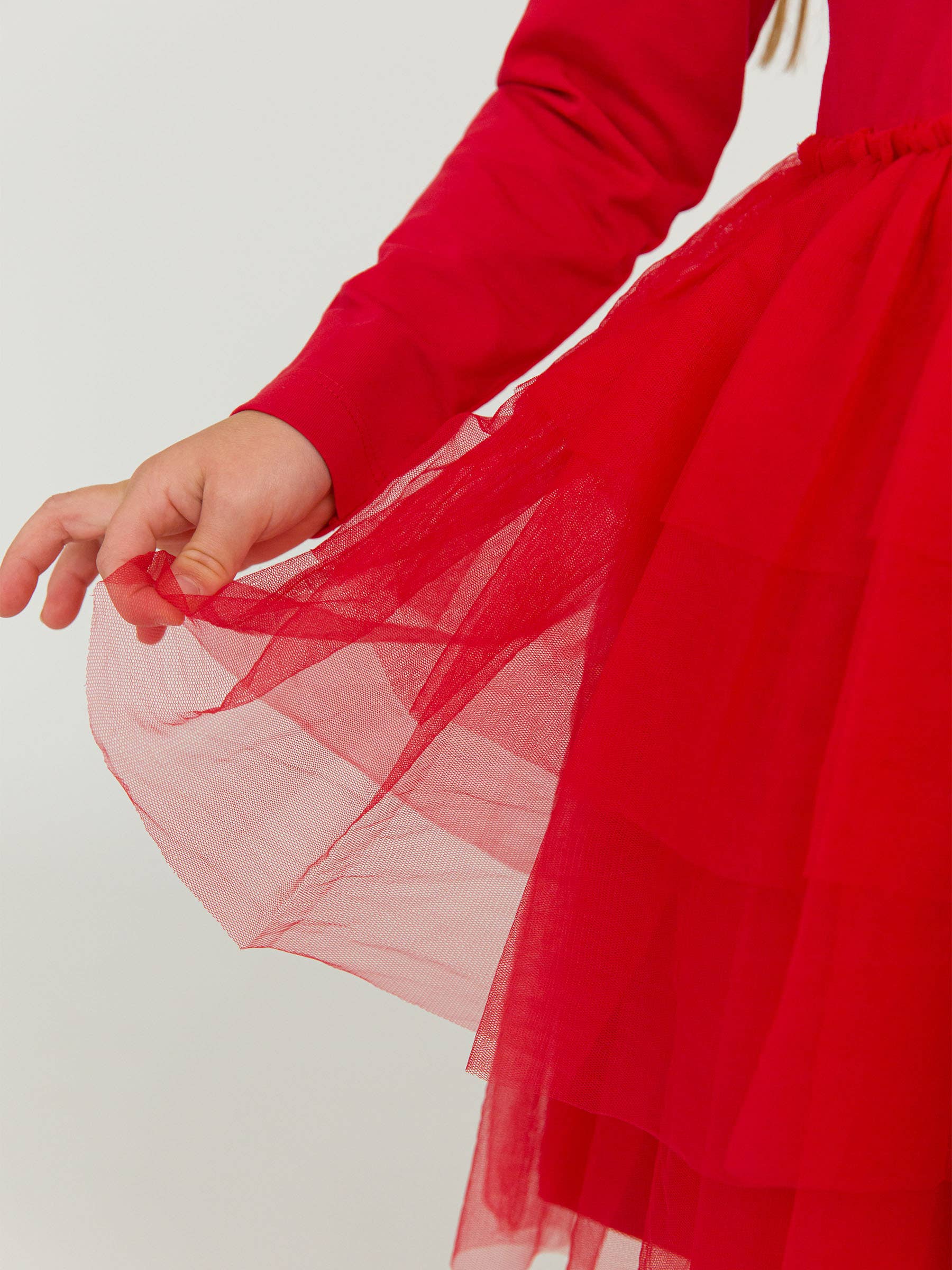 Girls Red Flutter Tulle Long Sleeve Twirl Dress for wholesale on Faire4