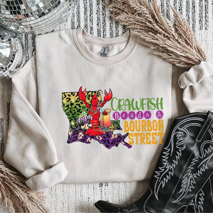 Écrevisses, Perles & Bourbon Street Mardi Gras Transfert DTF pour la vente par Nashville Design House