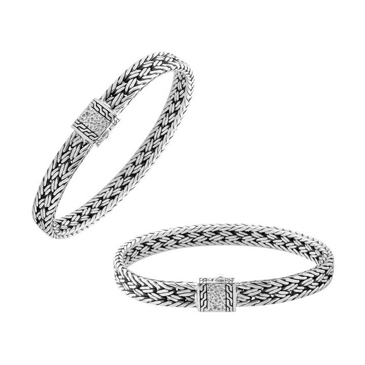 Bracelet tressé en argent sterling avec fermoir poussoir AB-1146-S pour la vente par Bali Designs
