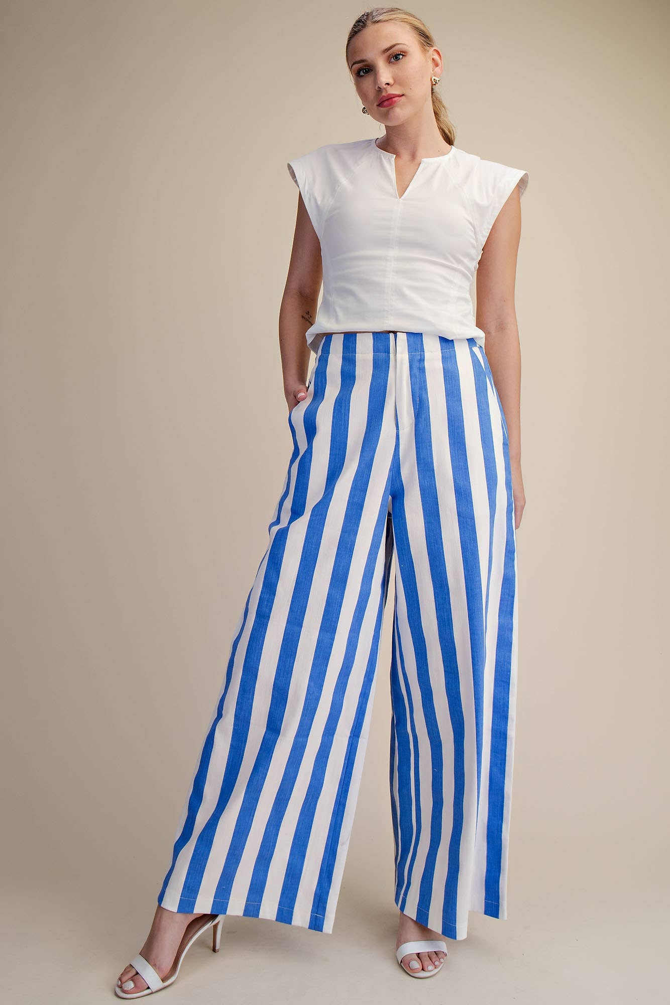Glam - Wholesale Pants - Women's - Mid-Rise Wide Leg Stripe Pants9