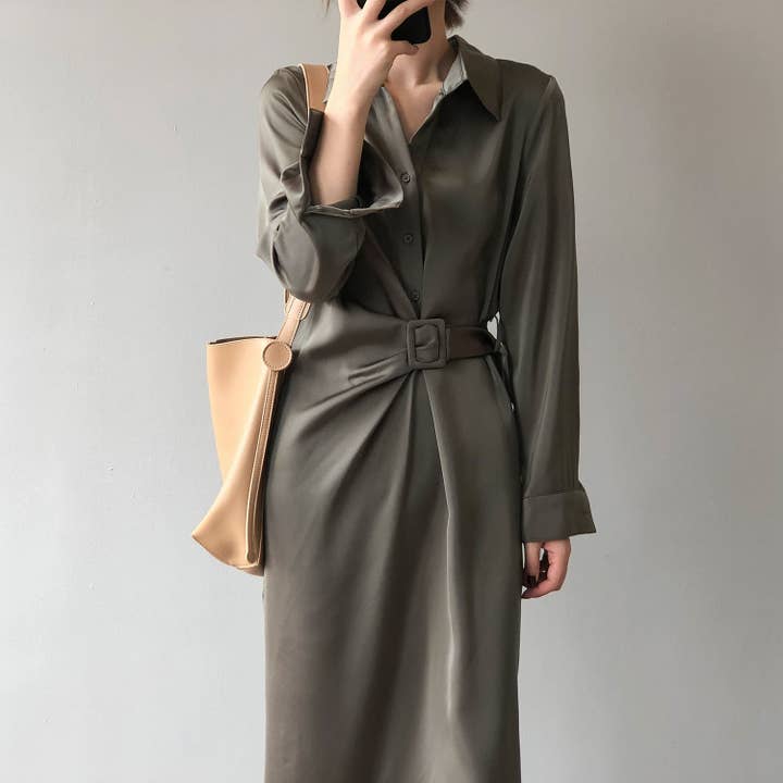 lilyandlaceboutique - Wholesale Dress - Women's - Korean Satin Shirt Dress
