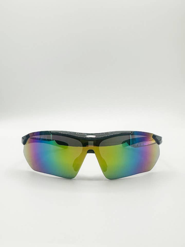 Outdoor Sports Racer Sunglasses In Black Multi for wholesale by AFA COLLECTIVE