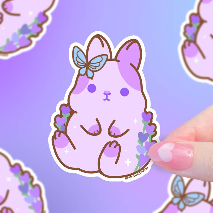Lavender Bunny Vinyl Sticker for wholesale by BerryCuteStudio