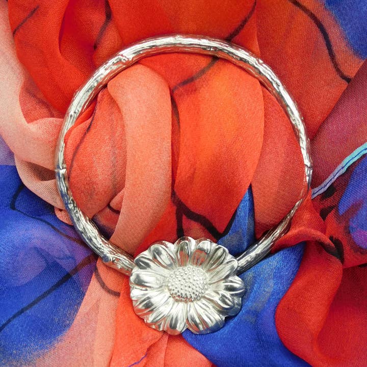 Twig and Daisy Pewter Scarf Ring Hand Cast by William Sturt for wholesale by William Sturt Fine Pewter