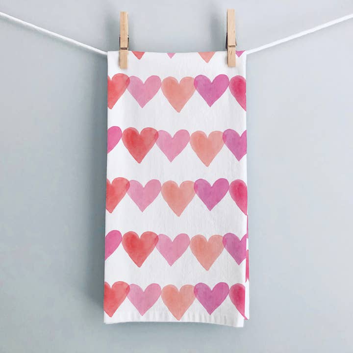 Pink Hearts Tea Towel | Valentine's Day Kitchen Towel for wholesale by Gert & Co