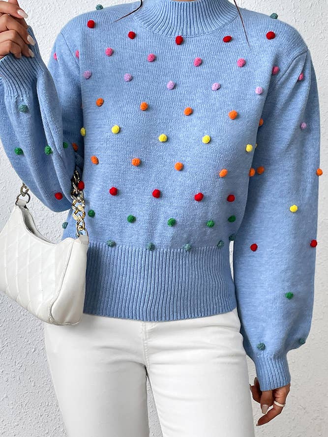 UNISHE - Wholesale Knit Sweater - Women's - Colorful Pom Knit Puff Sweater MY00692