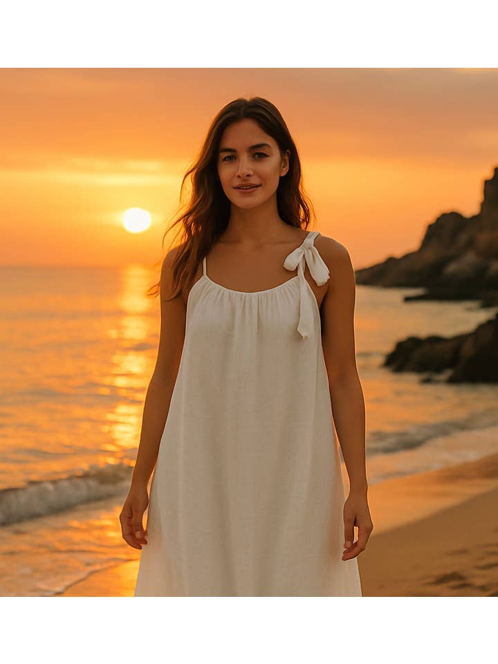 LINEN & COTTON HOUSE - Wholesale Buttoned-down shirt – Women's - LINEN DRESS WITH MOTHER-OF-PEARL BUTTON AT THE BACK 313273