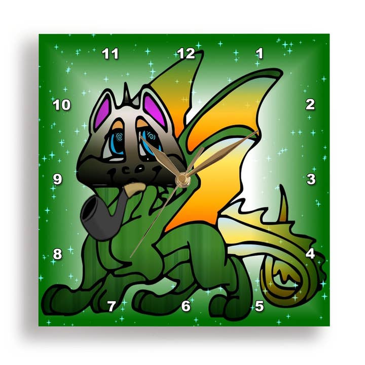 3dRose, Bild eines Cartoon-Schönen Chinesischen Drachens, der eine Pfeife raucht, Wanduhr für den Großhandel von 3dRose